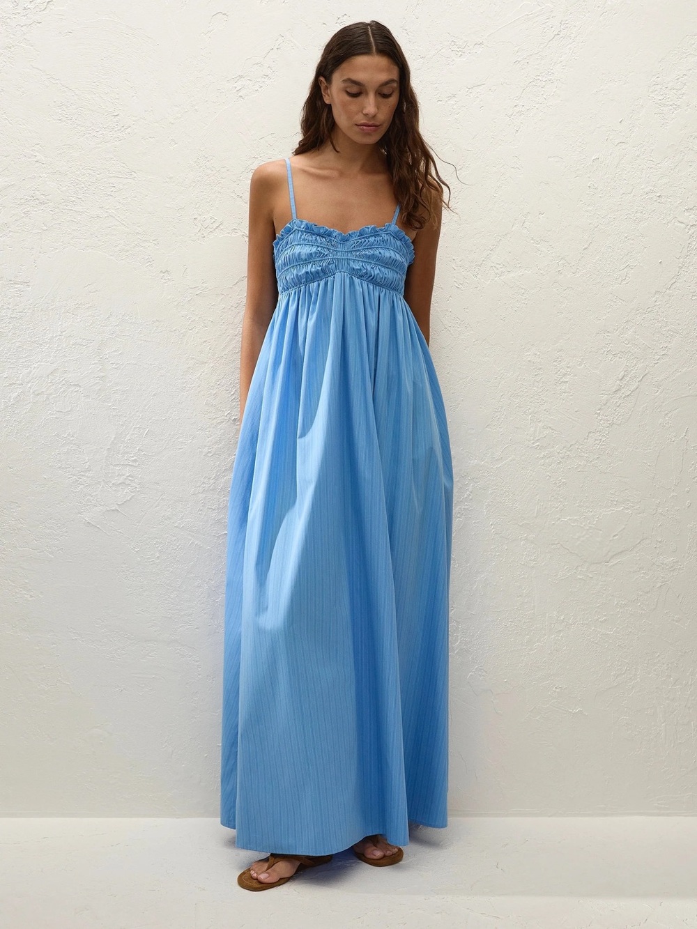 Faithfull Presa Maxi Dress Size 4 Micro Pinstripe Azul